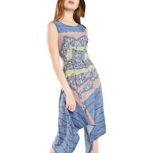 BCBG Max Azria Paisley floral  print belted sleeveless asymmetrical dress Sz M